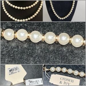 CROWN & IVY GOLD-TONE SINGLE PEARL NECKLACE - CLASSIC - ELEGANT New